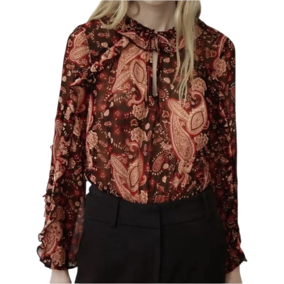 Zara Women's Paisley Semi-Sheer Ruffled Bodysuit - Picture 5 of 15